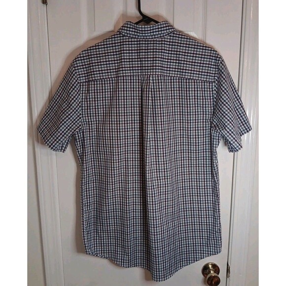 Mens Saddlebred Short Sleeve Button Down Medium Shirt Checkered Blue - Picture 2 of 5